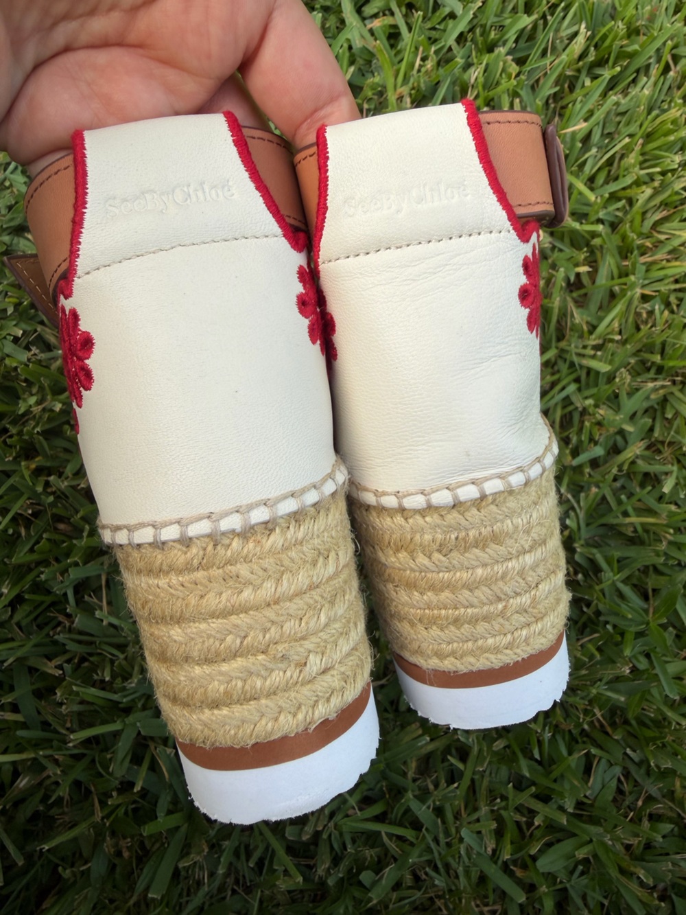 See by Chloé Glyn Floral Embroidered Espadrille Platform Sandals US 7 $395 - Picture 11 of 12
